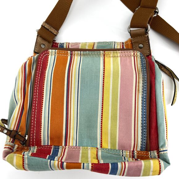 Fossil Watercolor Striped Organizer Denim Fabric Crossbody Purse Shoulder Bag - Picture 4 of 13
